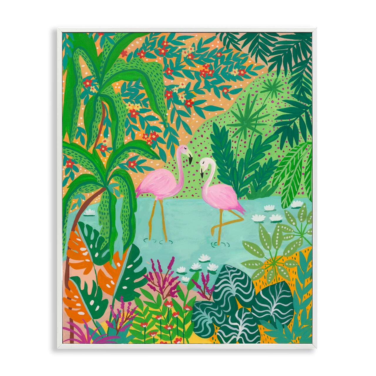 Stupell Industries Flamingos in Dotted Pond Framed Giclee, design by Nabeela Rumi